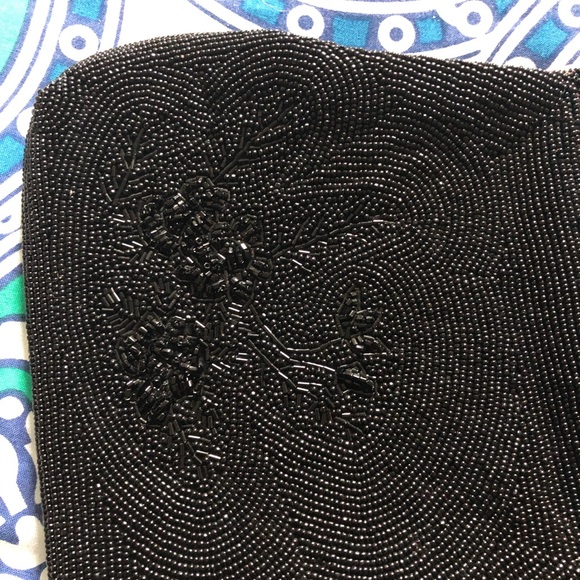 Vintage beaded black evening clutch with sterling - Picture 3 of 5